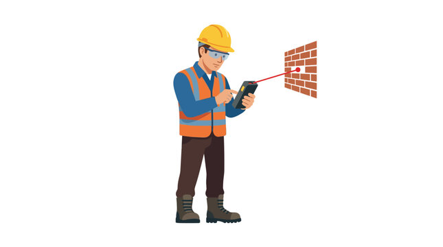 Construction worker with laser level tool.