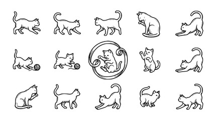 Fototapeta premium Cute Hand-Drawn Cat Poses Collection: Playful Felines in Sketch Style