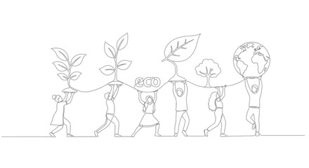Fototapeta premium Diverse people unite to support planet earth, plants, and eco symbol, symbolising global conservation