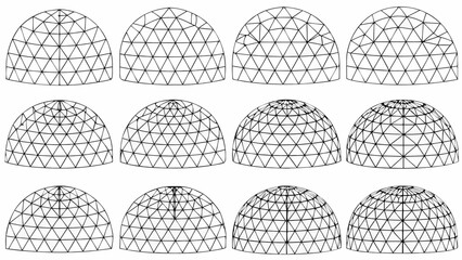 Wireframe Domes Collection On White Background Geometric Architectural Study © Bablu