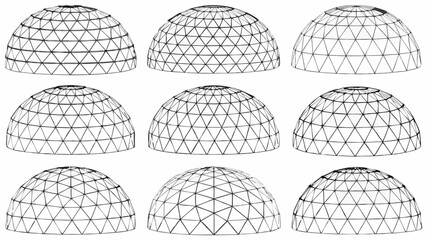 Wireframe Domes Collection On White Background Architectural Visualization © Bablu