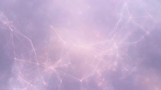 Abstract digital network with glowing nodes and connecting lines on purple background