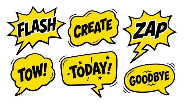 yellow comic speech bubbles with motivational words