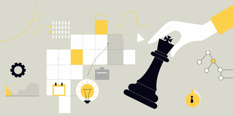 Chess Piece Being Moved By A Hand Flat Vector Illustration © Mira