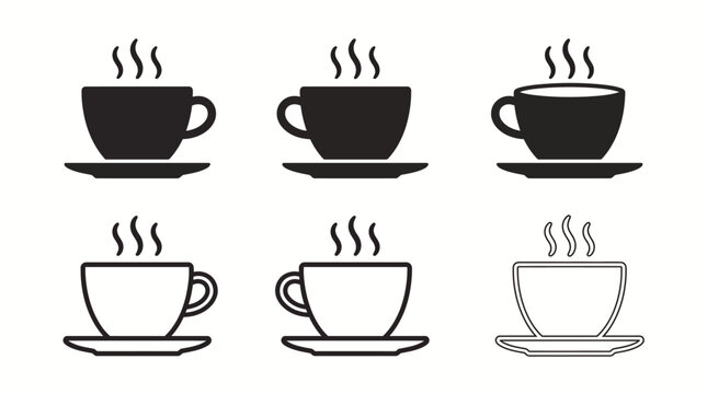 Hot coffee cup icon set with steam for cafe and restaurant menu