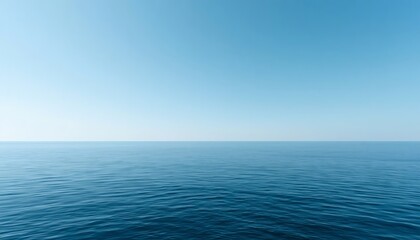 Fototapeta premium Calm Blue Ocean Horizon Under Clear Summer Sky with Soft Clouds and Gentle Waves Scenic Seascape Background