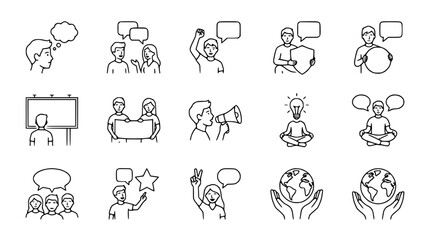 Fototapeta premium Set of Icons: Protest, Communication, Ideas, and Global Issues