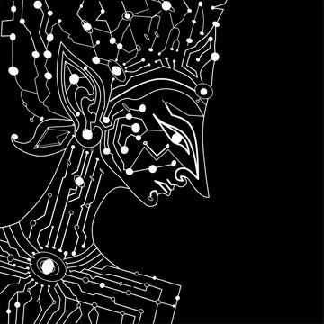 AI Wayang Technology Circuit Portrait