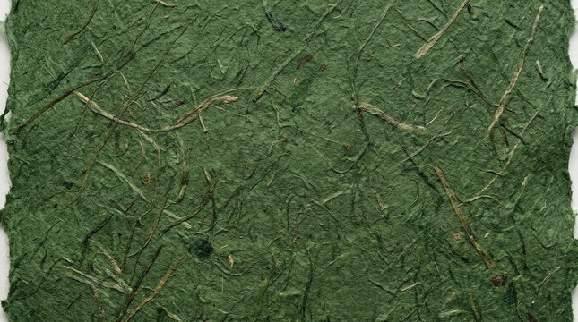 Natural green textured paper background with fibrous elements eco friendly background handmade recycled material cardstock stationery close-up backdrop structure scrapbook crafting
