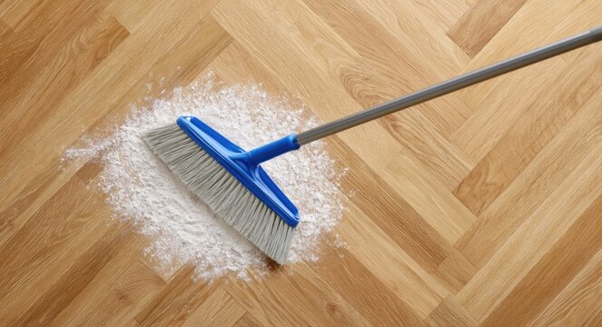 Blue and white mop cleaning a wooden floor