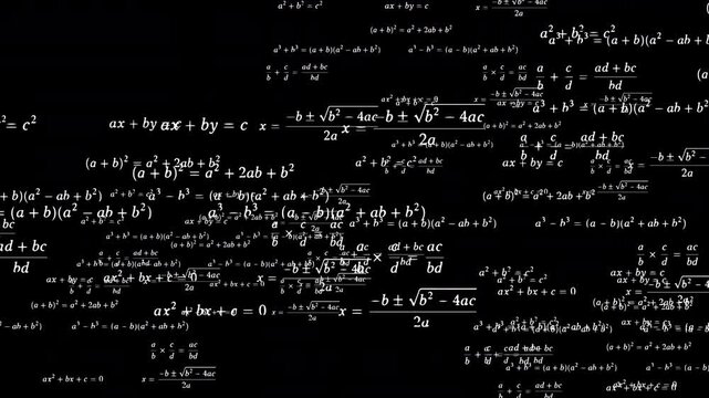 White Chalk Scientific Math Algebra Calculus Formula Animation, Quadratic Equation Derivative Integral Concept  4K