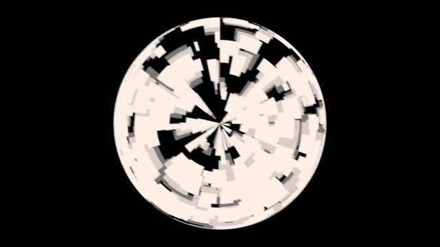 Circle shape or sphere with pixelated geometric shapes fading in and out animation