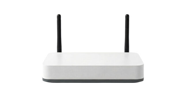 White wifi router with two antennas on transparent background