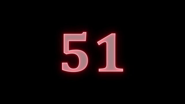 Number 51 red neon flickering on black background motion graphic with loop.