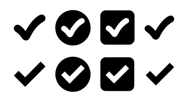 Set of black check mark icons with rounded and sharp styles for user interface design