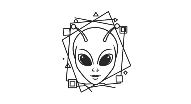 Alien Head with Geometric Shapes, Sci-Fi Concept, Extraterrestrial Being
