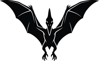 Black pterodactyl flying creature dynamic wings vector silhouette © SEMA
