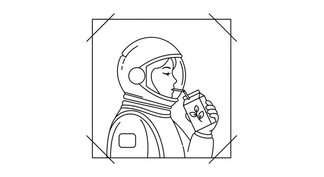Astronaut drinking juice from carton in space, futuristic lifestyle, healthy drink concept