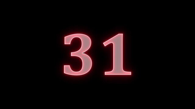 Countdown number 31 glowing red on black background with smooth animation.