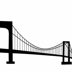 Fototapeta premium Suspension bridge silhouette vector, golden gate overpass icon, isolated black highway structure, city river crossing graphic, urban landmark transportation element