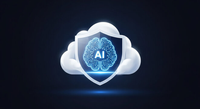 Cloud Computing Artificial Intelligence Digital Shield Security Concept for Cyber Protection and Secure Data Storage
