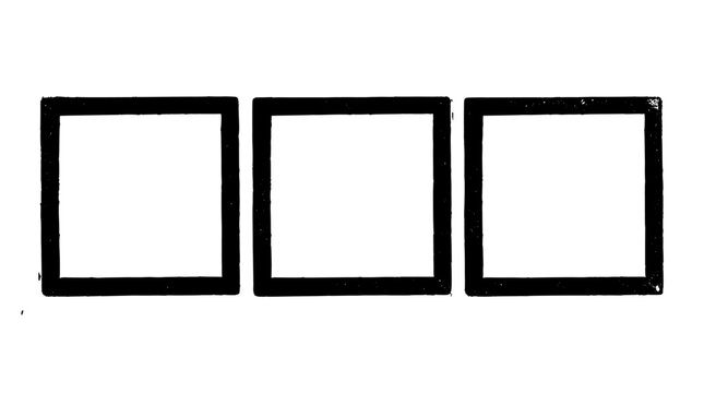Picture frame set of three empty square frames on white background, minimal graphic icon for layout, design, and decoration concept