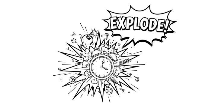 Exploding Clock Bomb Comic Style - Time Running Out Deadline Concept