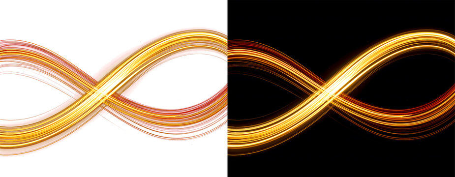Golden infinity symbol with light trails.