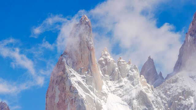 a close up shot of cerro poicenot from mirador del fitz roy on an autumn morning at los glaciares national park in patagonian argentina