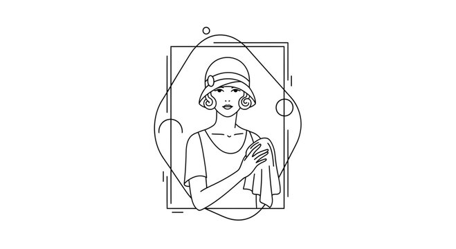 Elegant Woman in Flapper Hat, 1920s Style Line Art Portrait