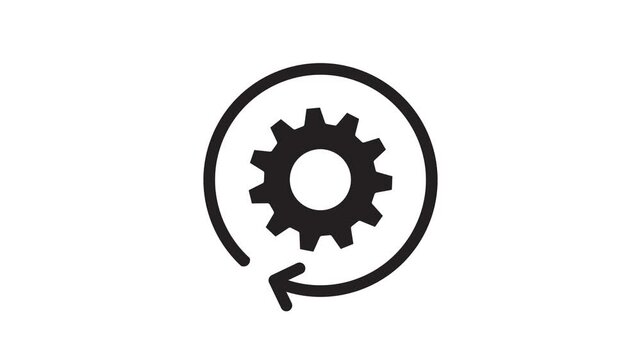 Rotating Gear Icon with Circular Arrows on Transparent Background. circle arrow with cogwheel icon animation video. Gear process. renewal sync processing icons video. Circle arrow refresh animation.