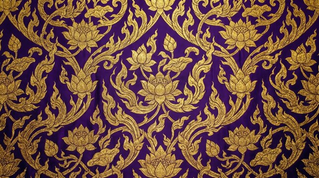 Rich purple and gold thai traditional pattern wallpaper texture with traditional, background