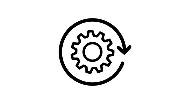 Rotating Gear Icon with Circular Arrows on Transparent Background. circle arrow with cogwheel icon animation video. Gear process. renewal sync processing icons video. Circle arrow refresh animation.
