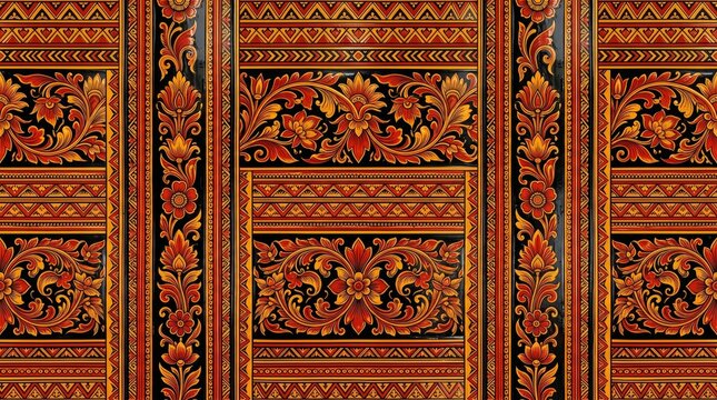 Intricate asian lacquerware pattern with traditional gilded floral motifs lacquerware traditional