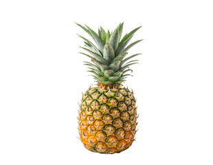 Fototapeta premium Whole Ripe Pineapple with Green Tuft Isolated