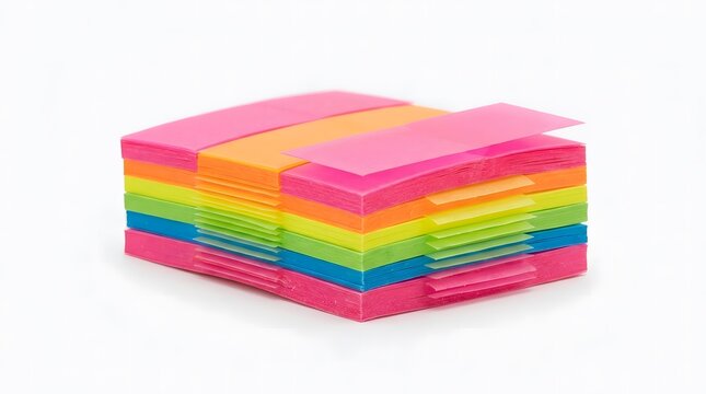 Stack of colorful sticky note markers for office and school documentation.