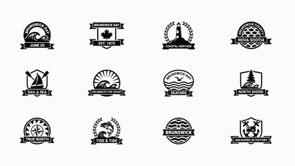 Elegant coastal festival badges showcasing maritime heritage and celebration themes in minimalist black © Pronab
