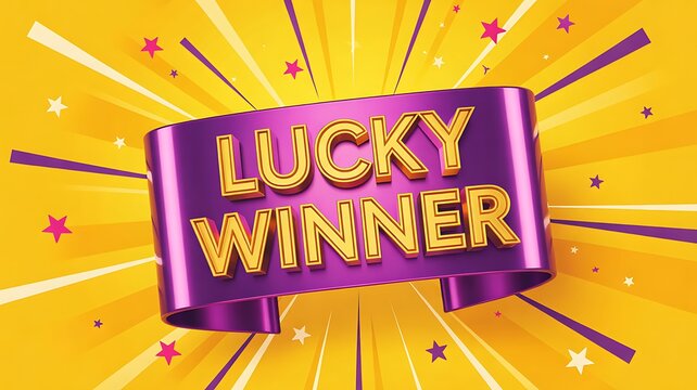 Lucky Winner Banner with Golden Rays and Celebration Background