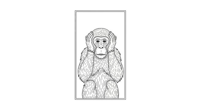 Hear No Evil Monkey Illustration - Three Wise Monkeys Concept