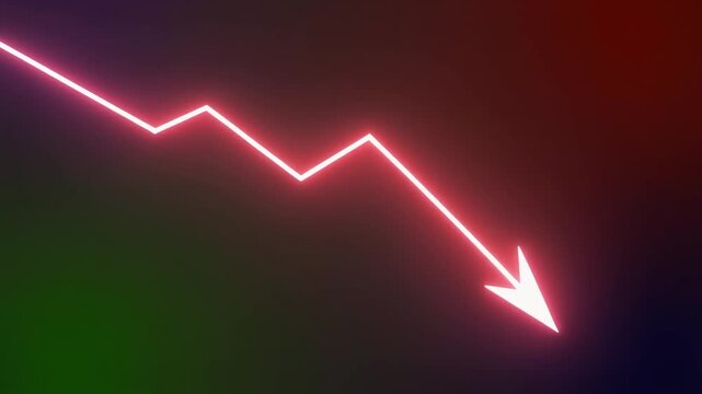 Downward Trending Glowing Neon Arrow on Gradient Background