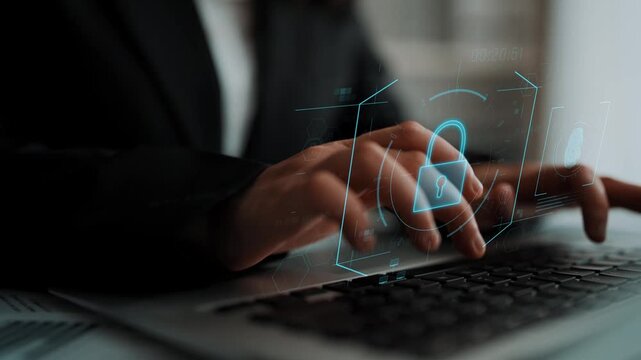 Digital cyber security lock system highlighting data security encryption, cyber password protection, fingerprint ID, cloud storage safety, and cyber security for online access Marrow
