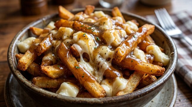 Delicious Canadian poutine with crispy fries, cheese curds, and gravy