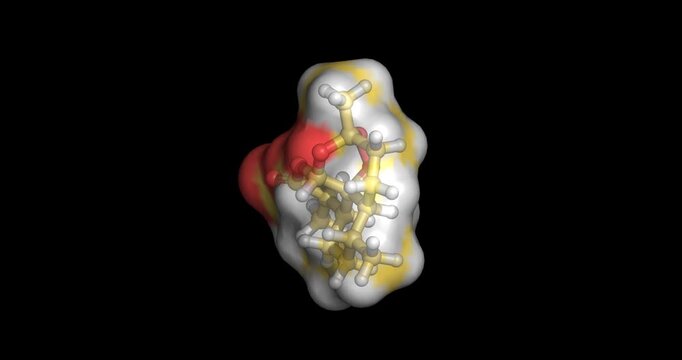 Artemisinin, frontline antimalarial drug, 3D molecule 4K spinning