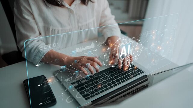 AI neural network and data processing system visualizing artificial intelligence with brain structure, chip, and connected data blocks for computation and learning Marrow