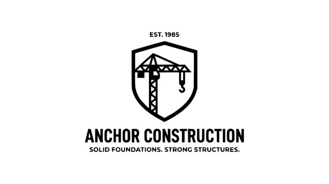 Anchor Construction Logo with Crane and Shield - Est. 1985