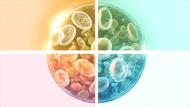 Circular emblem divided into four equal sections with clean geometric design, modern infographic and symbolic concept