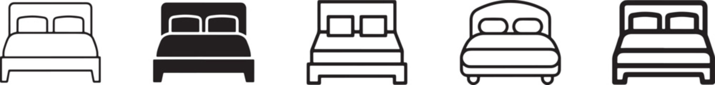 Five modern bed frame design icons in simple black and white vector style Vector