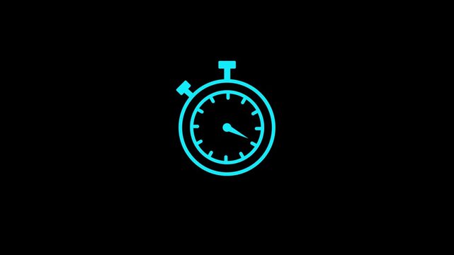 Stopwatch animation icon moving arrow black background. Animation of stopwatch. Stopwatch icon.
