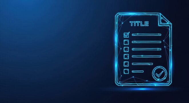 Digital checklist with completed tasks and pending items on a futuristic blue network background