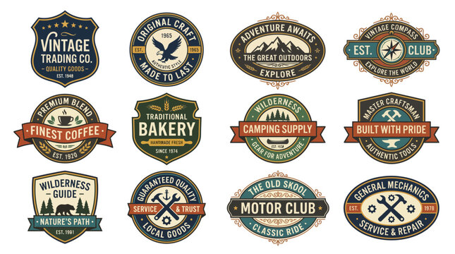 Distressed vintage badge collection for premium branding featuring cla